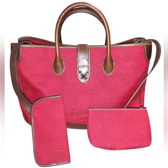 Dooney & Bourke Red Donegal Crest Double Handle Tote w/ Accessories NWOT - Picture 1 of 10